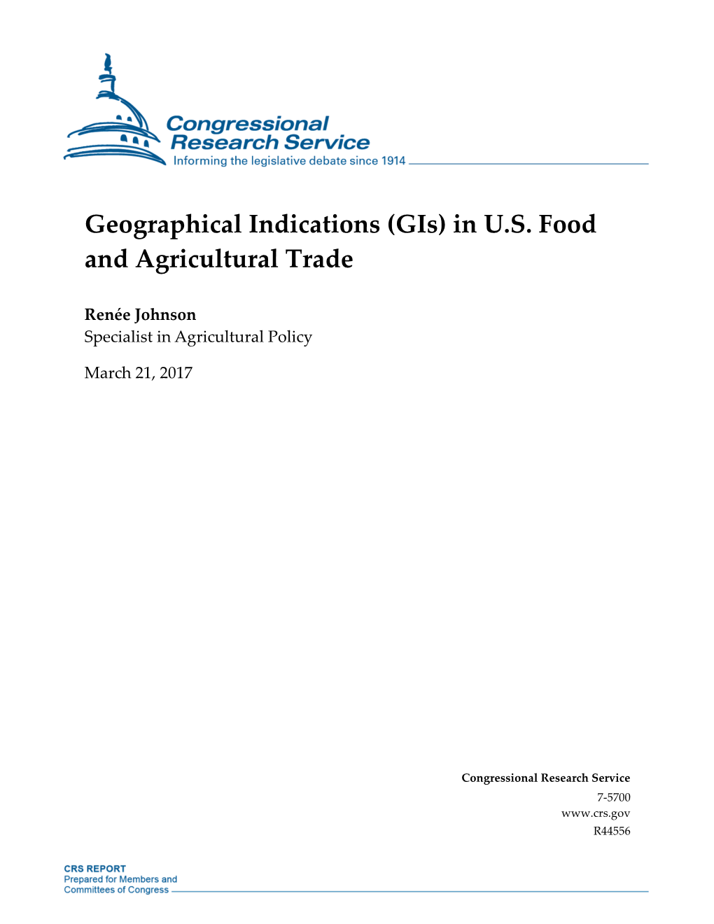 Geographical Indications (Gis) in U.S. Food and Agricultural Trade