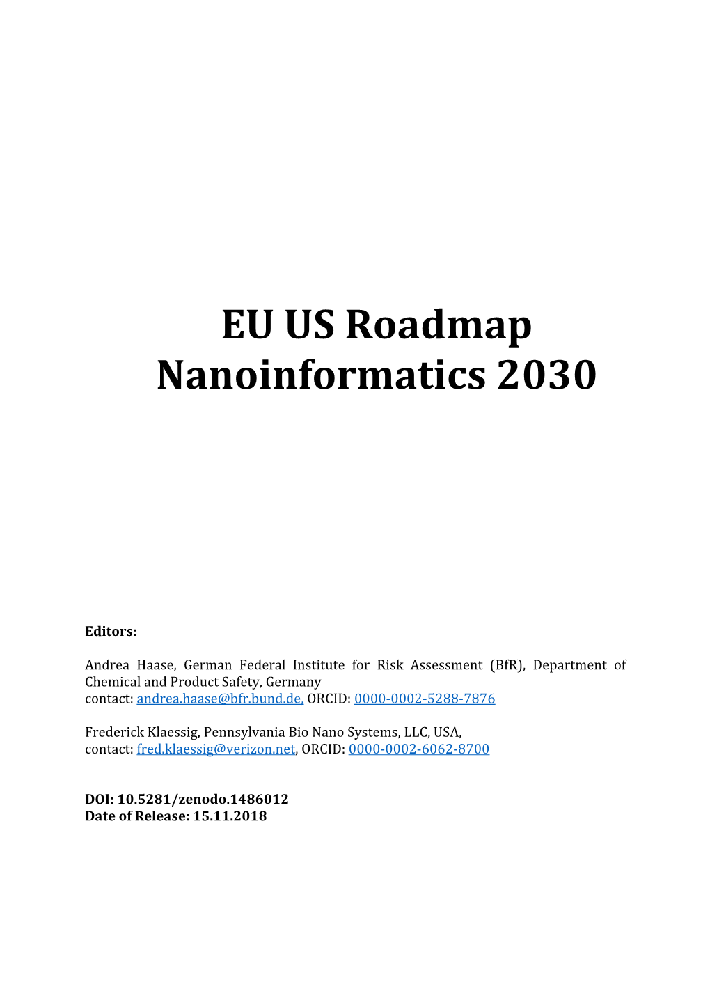 EU US Roadmap Nanoinformatics 2030