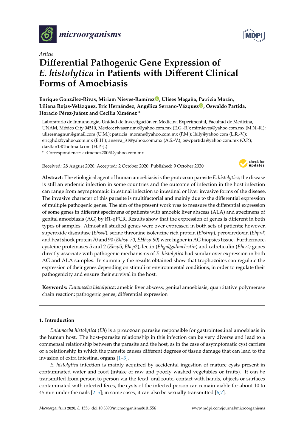 Differential Pathogenic Gene Expression of E. Histolytica In