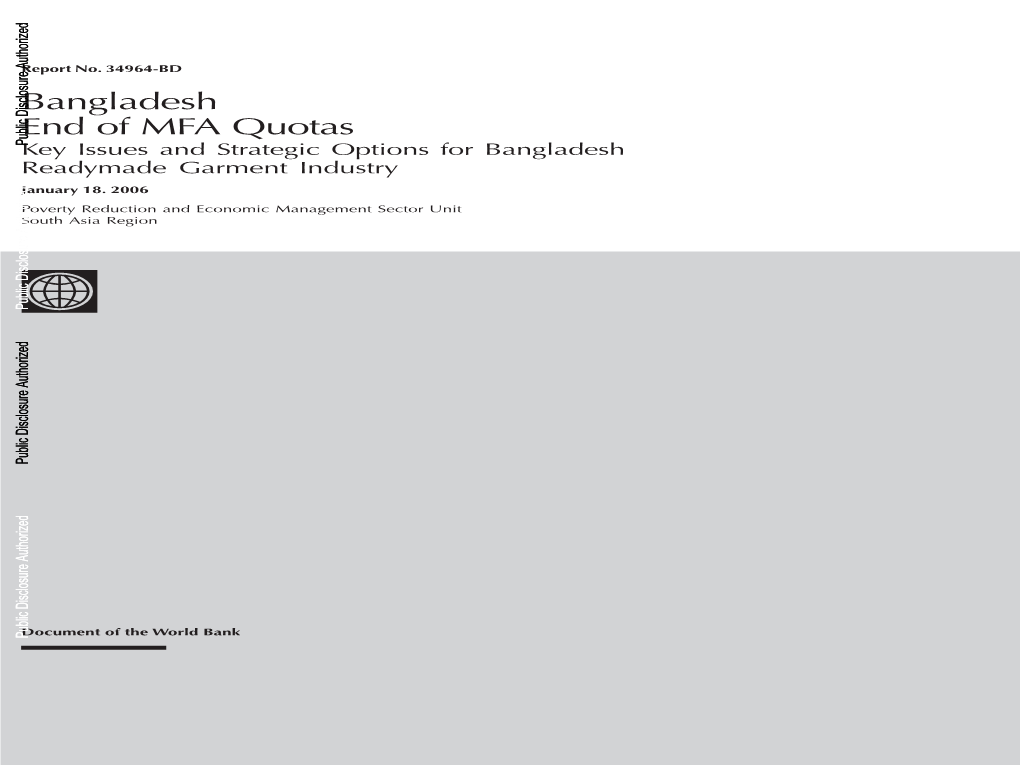 Bangladesh End of MFA Quotas MFA of End Bangladesh Report No.34964-BD