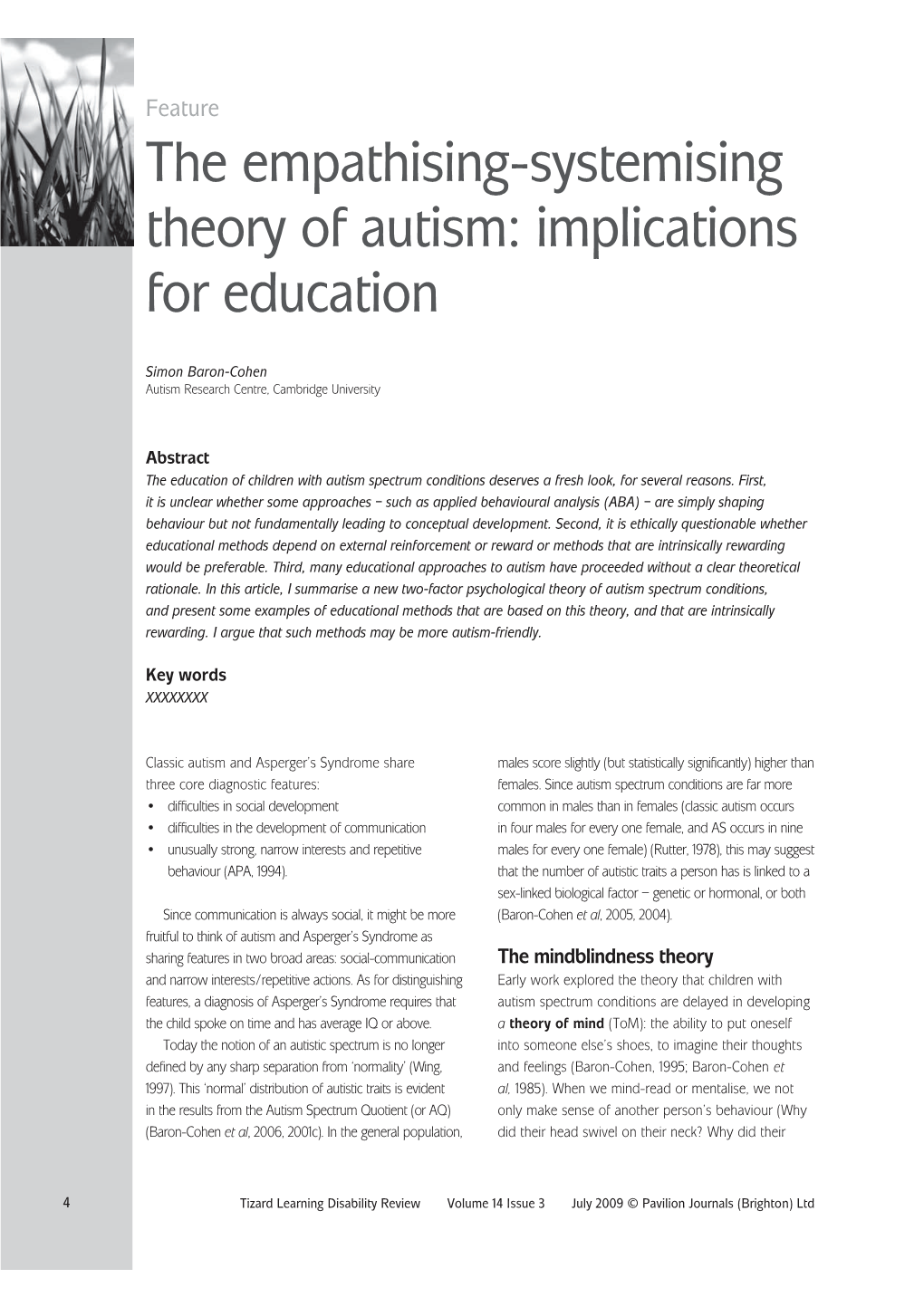 The Empathising-Systemising Theory of Autism: Implications for Education