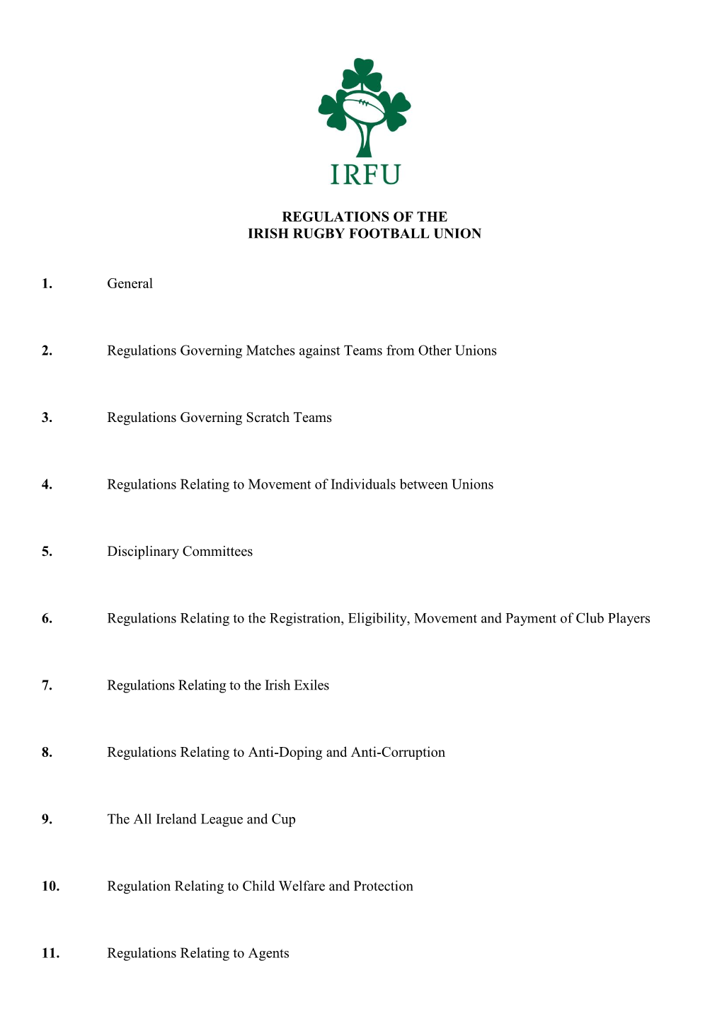 IRFU Regulations 2015 Updated