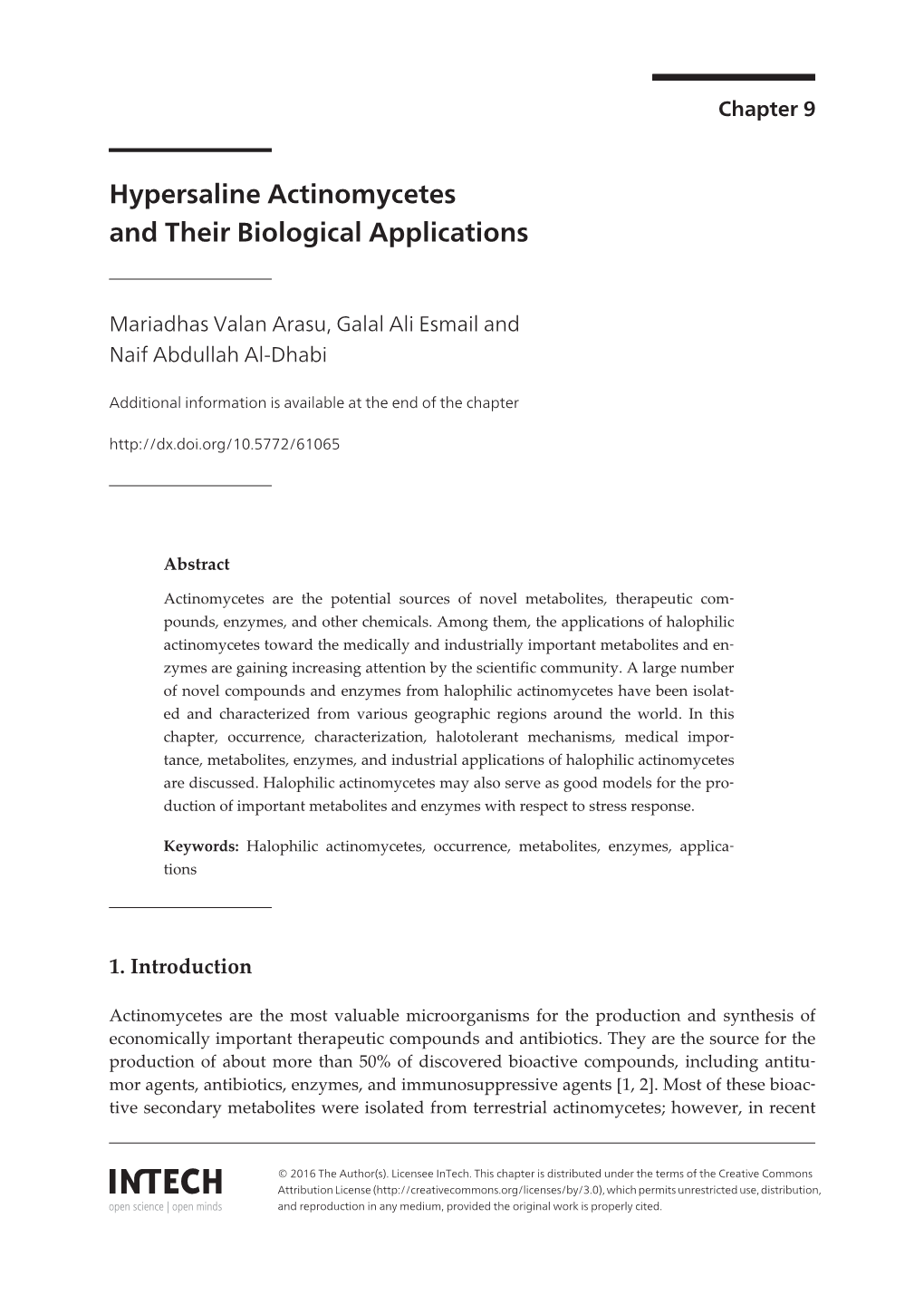 Hypersaline Actinomycetes and Their Biological Applications