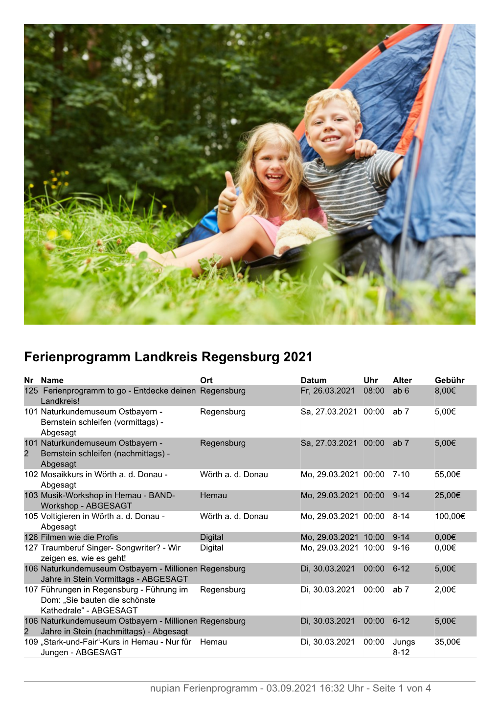 Ferienprogramm Landkreis Regensburg 2021