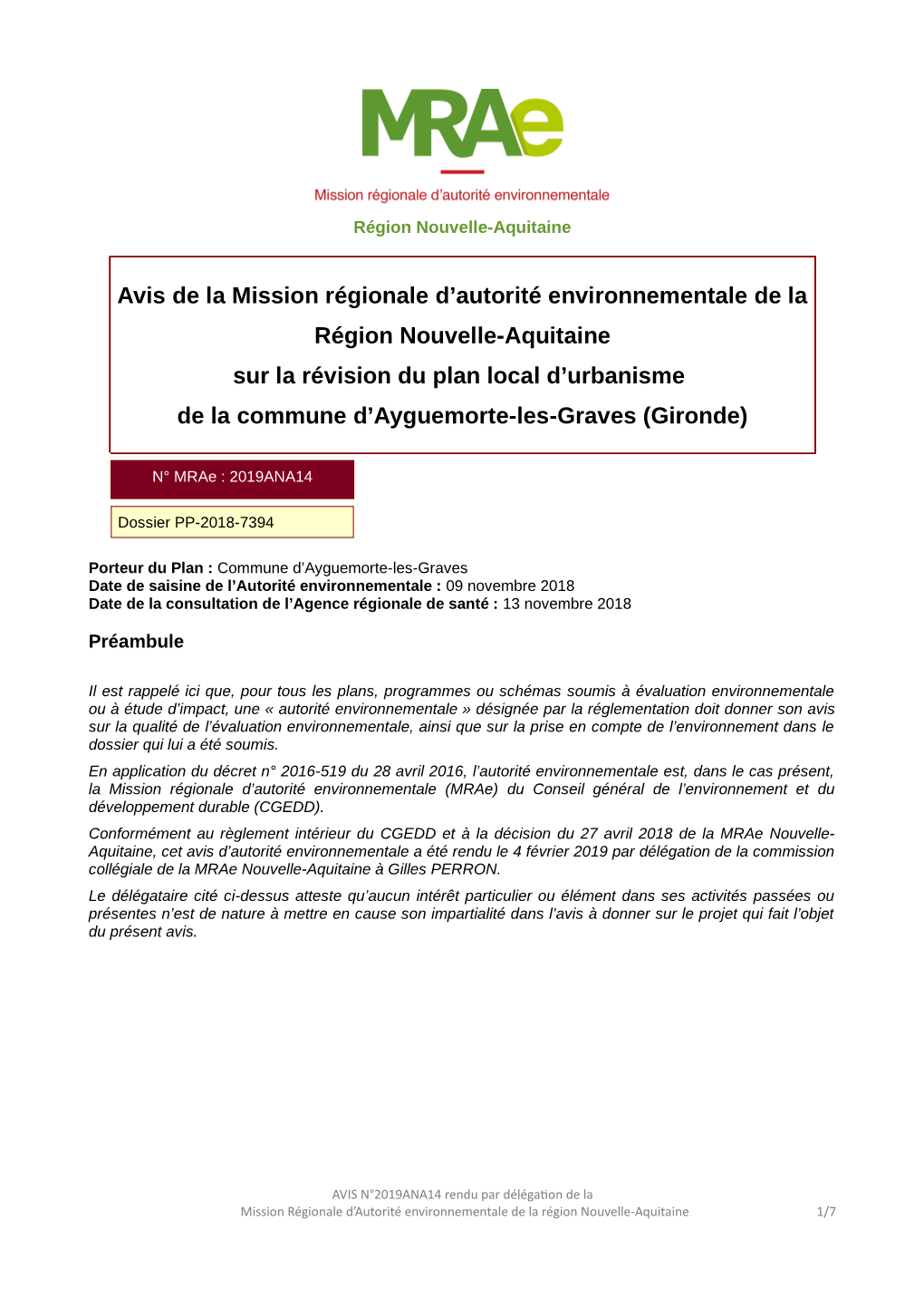 Avis De La Mission Régionale D'autorité Environnementale De La Région