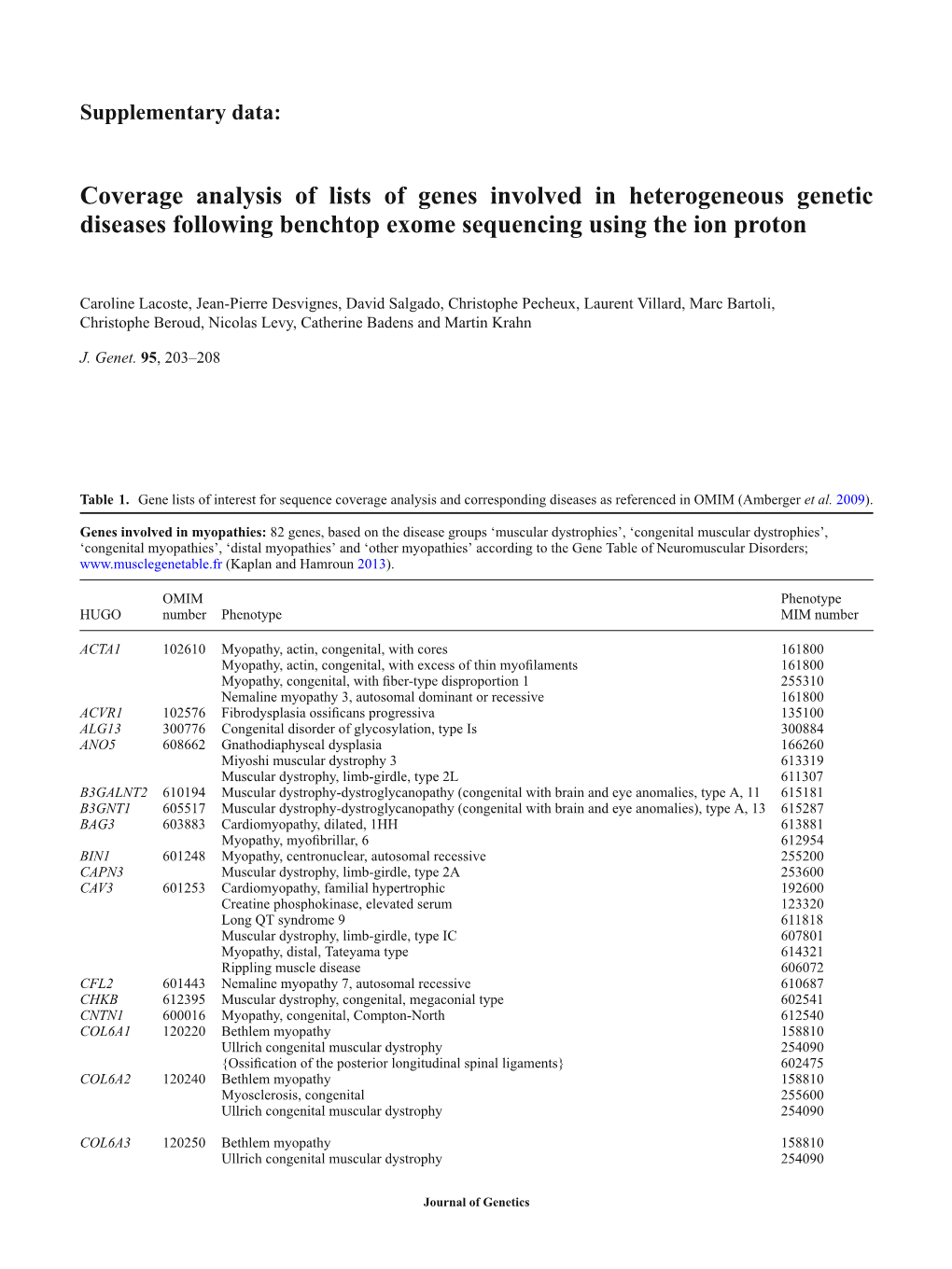 Coverage Analysis of Lists of Genes Involved in Heterogeneous Genetic Diseases Following Benchtop Exome Sequencing Using the Ion Proton