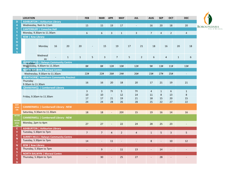 Immunisation Timetable 2017 - City of Boroondara