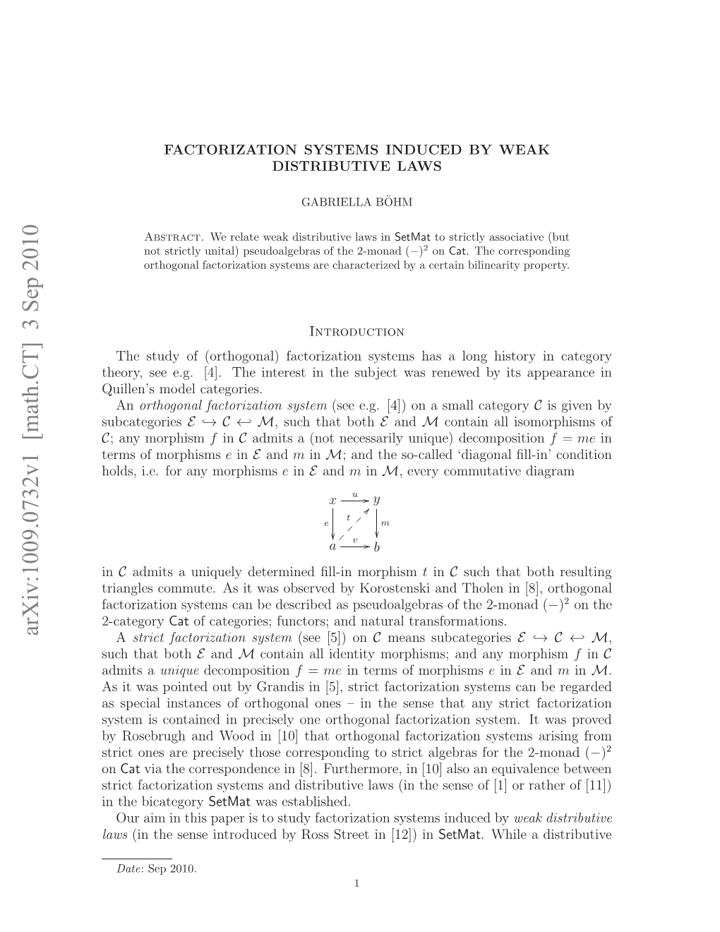 Factorization Systems Induced by Weak Distributive Laws 3