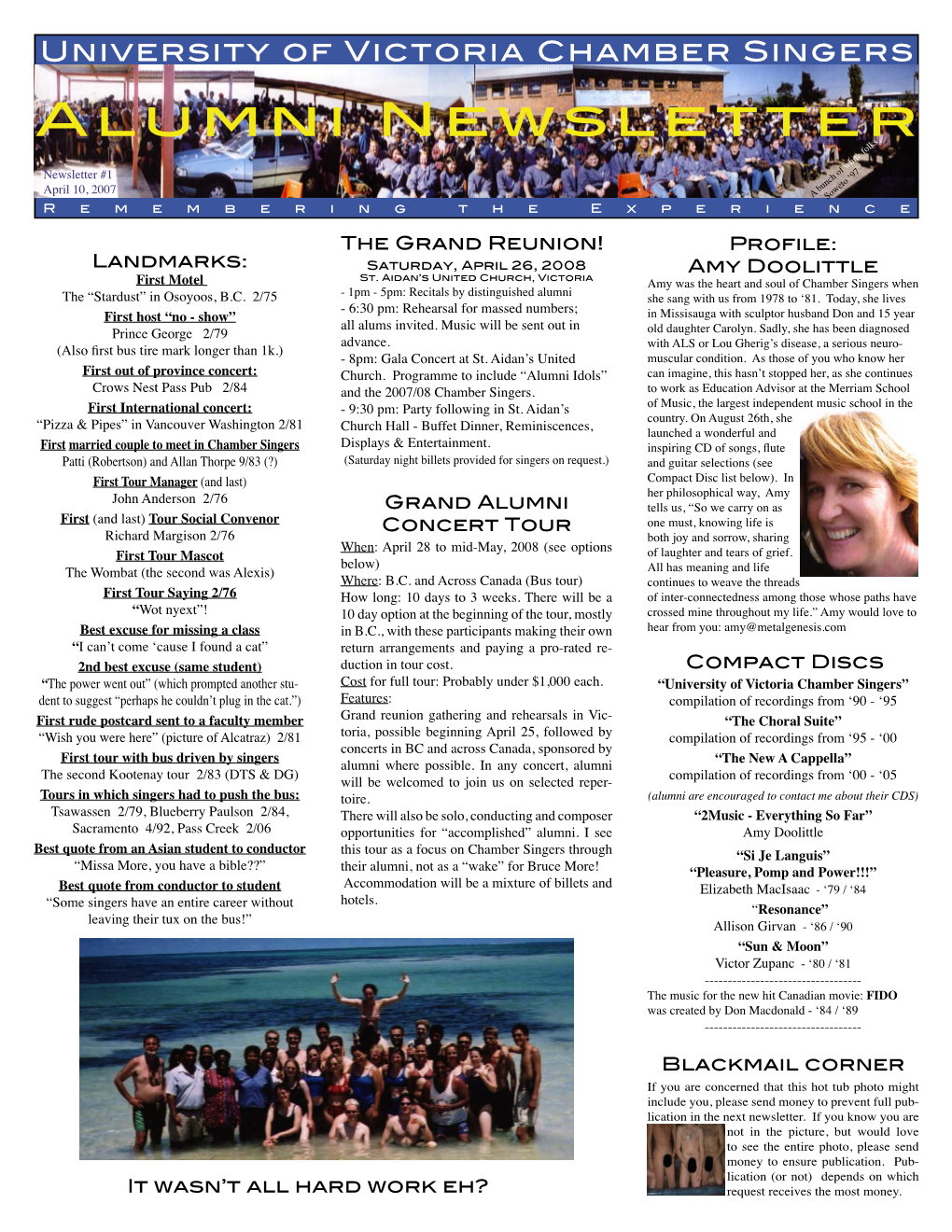 University of Victoria Chamber Singers Alumni Newsletter