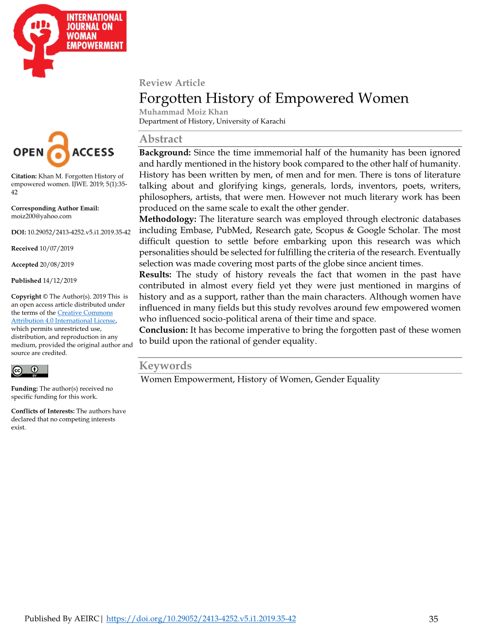 Forgotten History of Empowered Women Muhammad Moiz Khan Department of History, University of Karachi