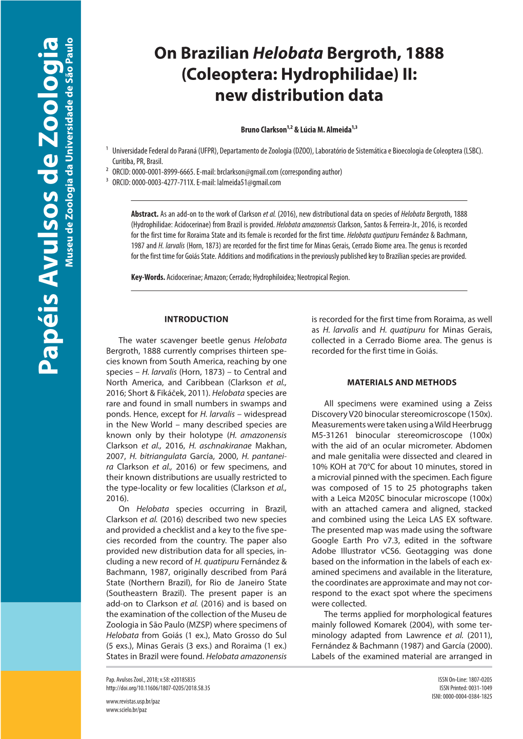 On Brazilian Helobata Bergroth, 1888 (Coleoptera: Hydrophilidae) II: New Distribution Data