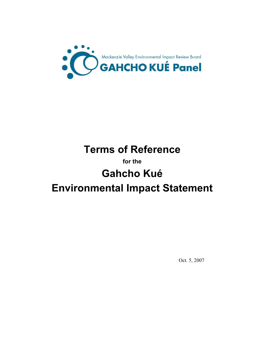 Terms of Reference Gahcho Kué Environmental Impact Statement