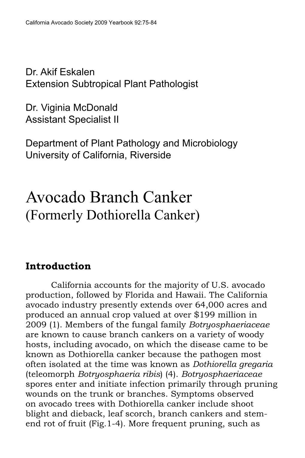 Avocado Branch Canker (Formerly Dothiorella Canker)