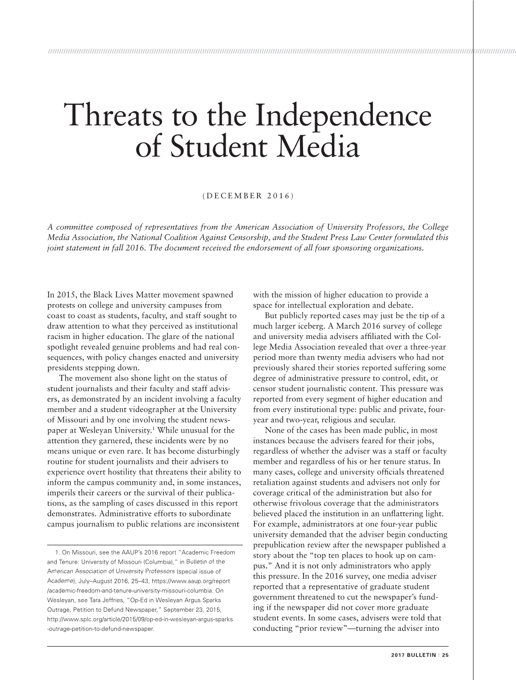 Threats to the Independence of Student Media