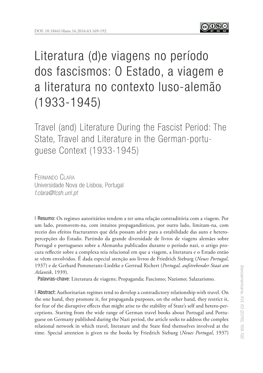 Literatura De Viagens; Propaganda; Fascismo; Nazismo; Salazarismo