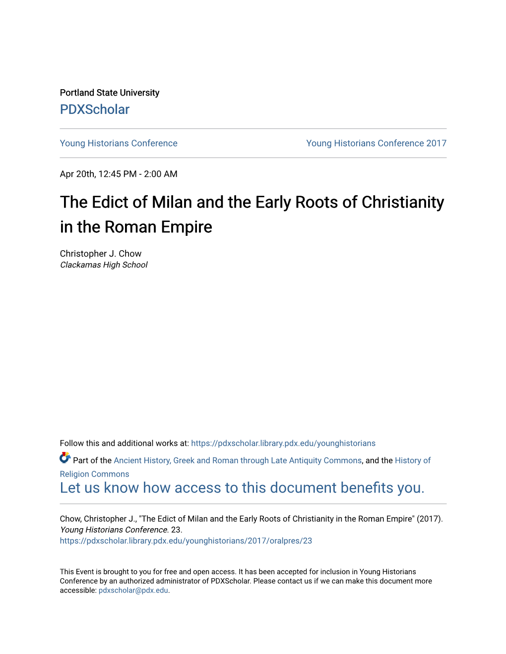 The Edict of Milan and the Early Roots of Christianity in the Roman Empire