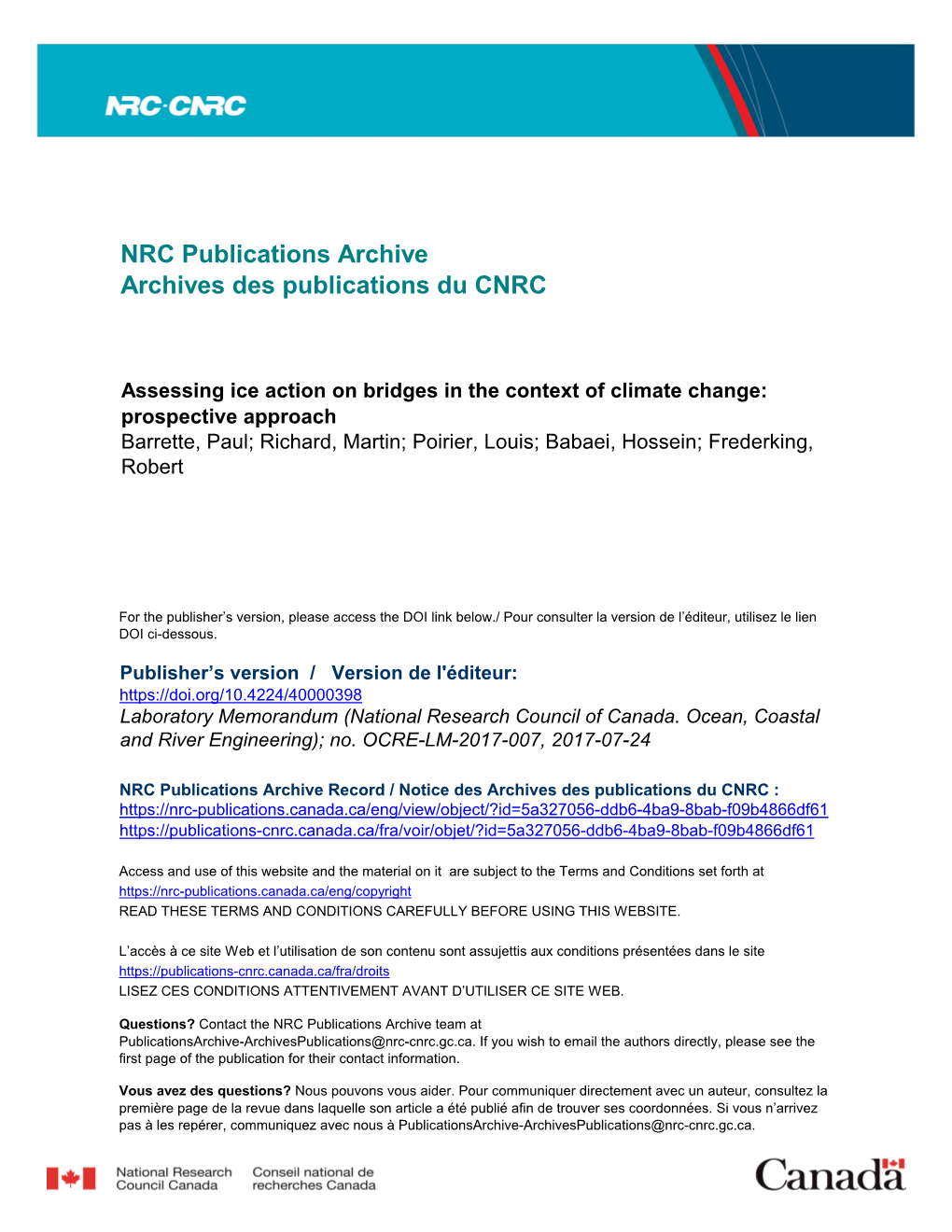 Assessing Ice Action on Bridges In