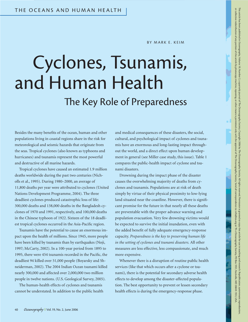 Cyclones, Tsunamis, and Human Health