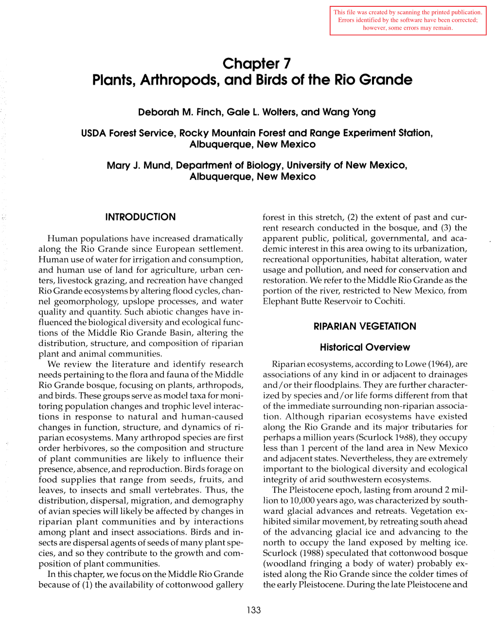 Ecology, Diversity, and Sustainability of the Middle Rio Grande Basin