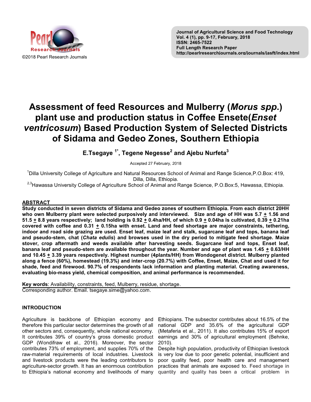 Assessment of Feed Resources and Mulberry