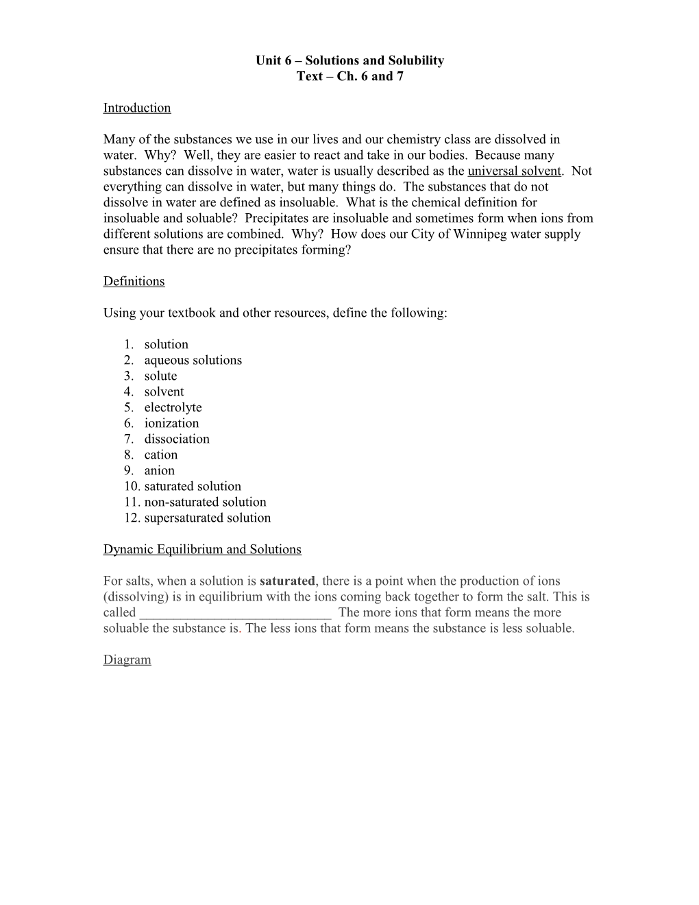 Unit 6 Solutions and Solubility