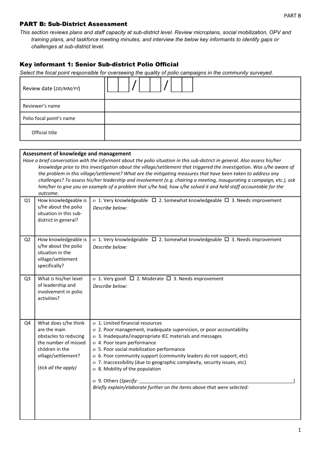 Assessment of Reasons for Missed Children