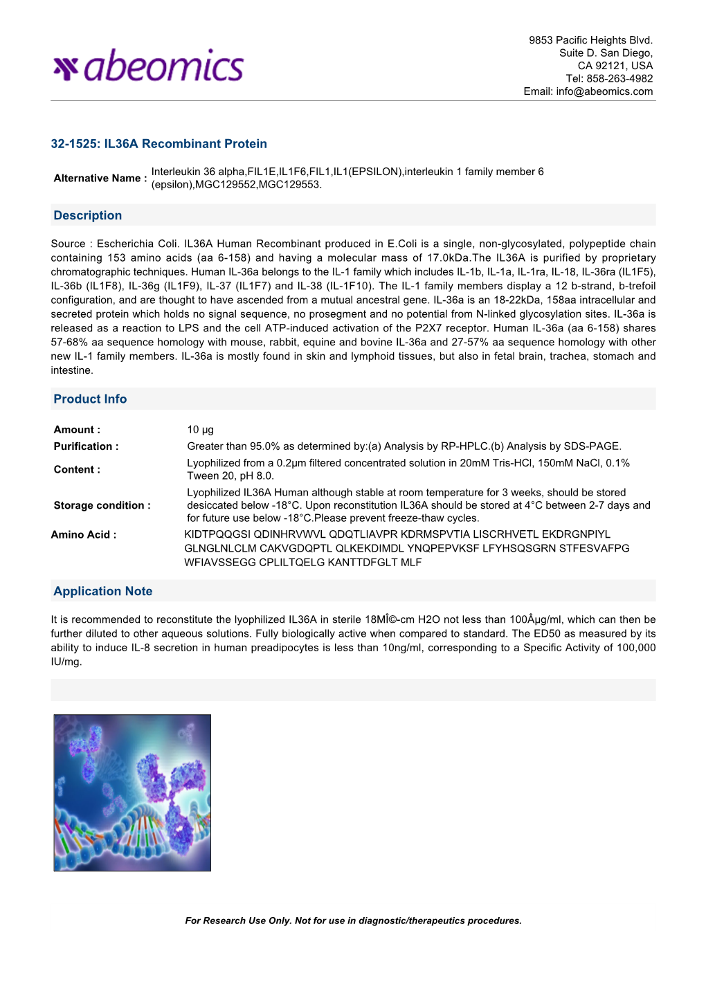 IL36A Recombinant Protein Description Product Info