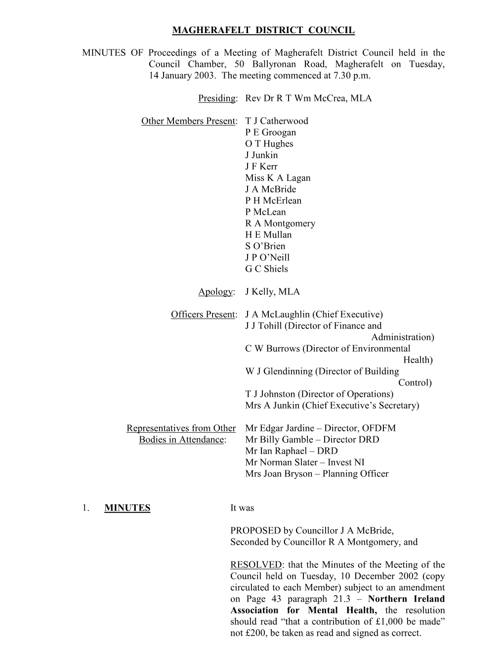 MAGHERAFELT DISTRICT COUNCIL MINUTES of Proceedings of A