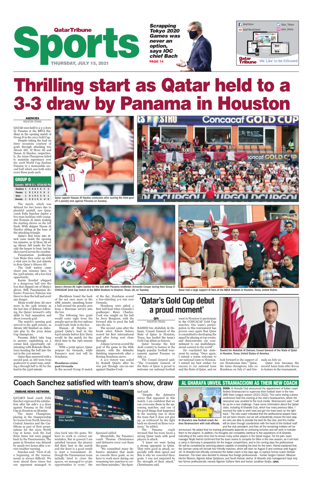 Thrilling Start As Qatar Held to a 3-3 Draw by Panama in Houston Agencies Houston (Texas)