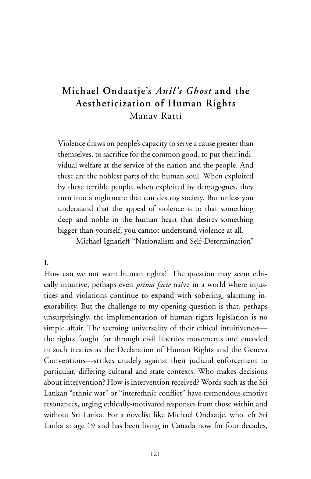 Michael Ondaatje's Anil's Ghost and the Aestheticization of Human Rights