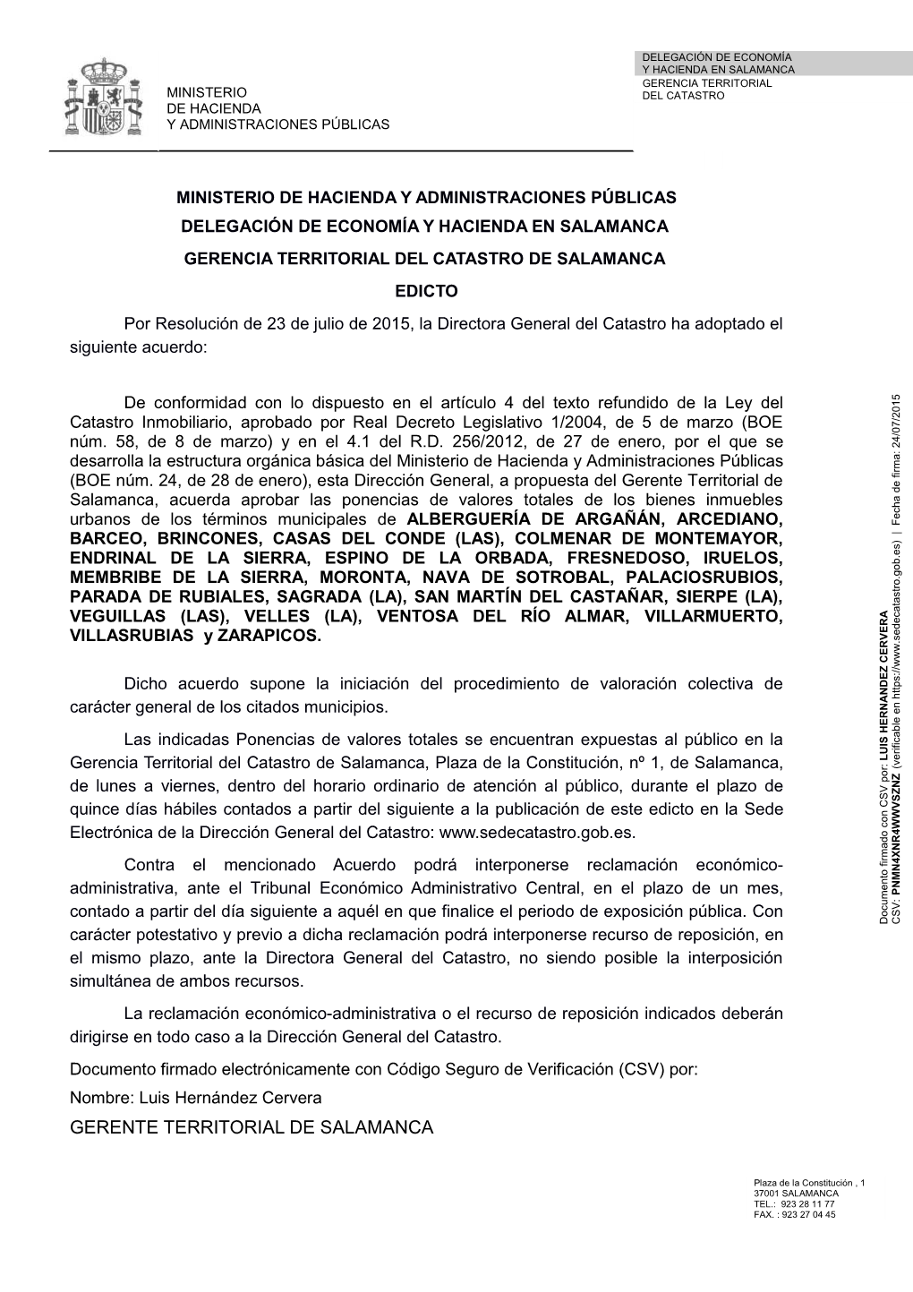 Edicto Aprobación Ponencias Salamanca 2015