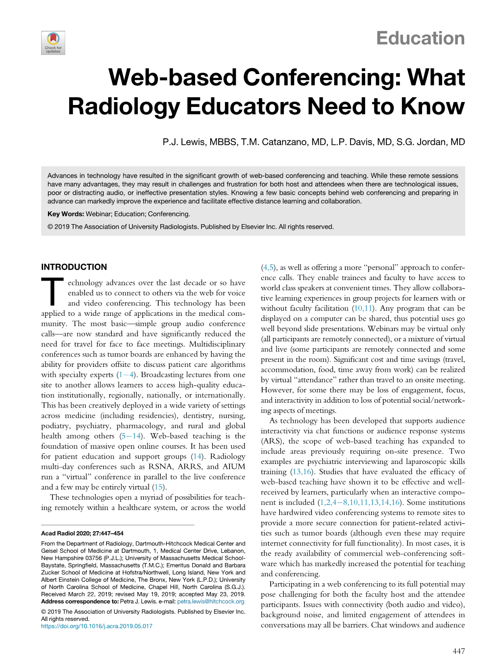 Web-Based Conferencing: What Radiology Educators Need to Know