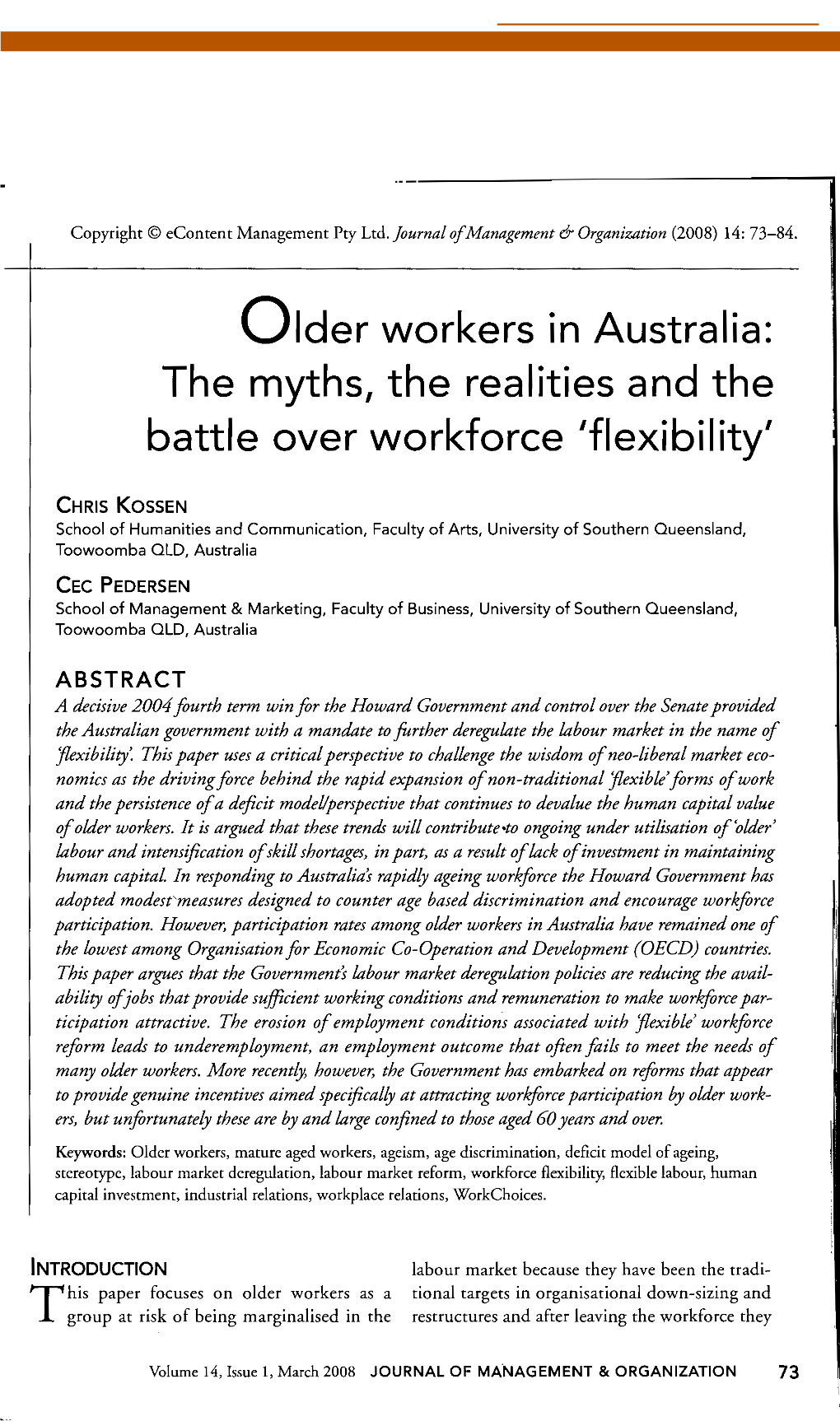 Older Workers in Australia: the Myths, the Realities and the Battle Over Workforce 'Flexibility'