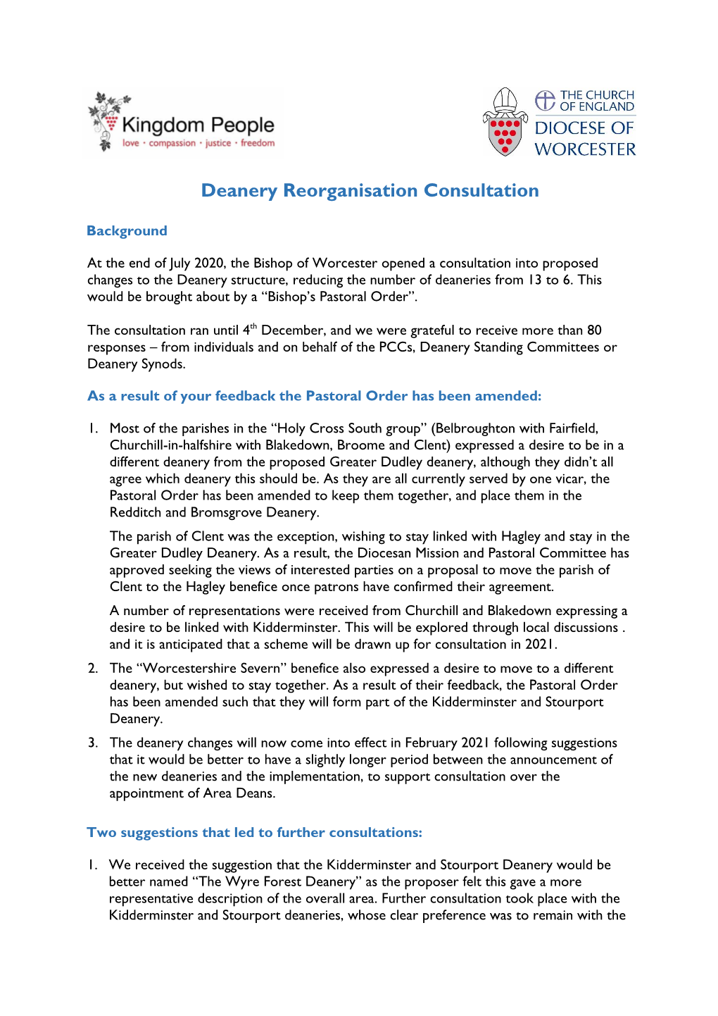 Deanery Reorganisation Consultation