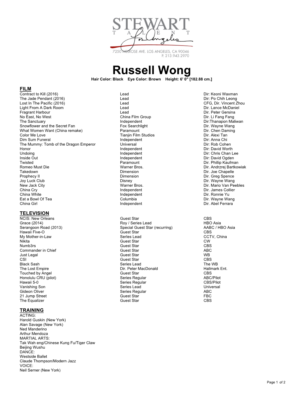 Russell Wong Hair Color: Black Eye Color: Brown Height: 6' 0" [182.88 Cm.]