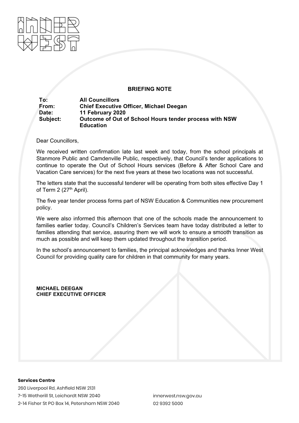 BRIEFING NOTE To