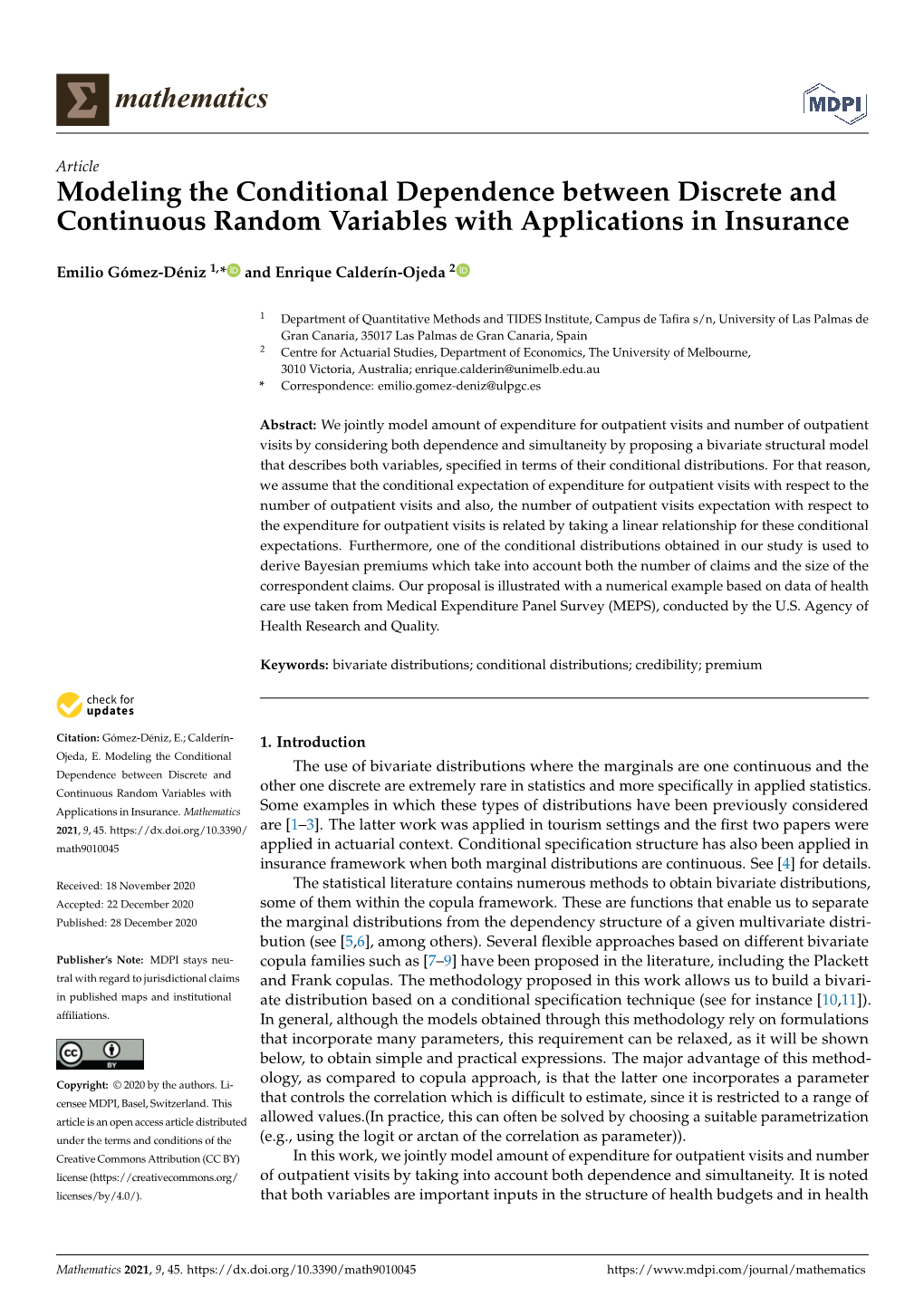 Modeling the Conditional Dependence Between Discrete and Continuous Random Variables with Applications in Insurance