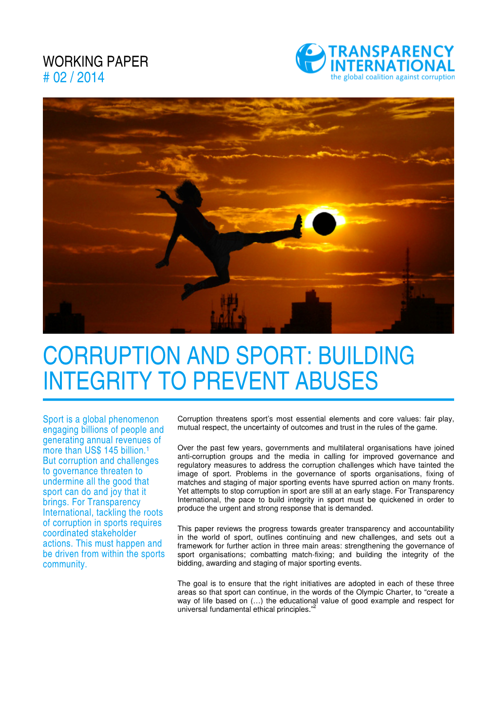 Corruption and Sport: Building Integrity to Prevent Abuses