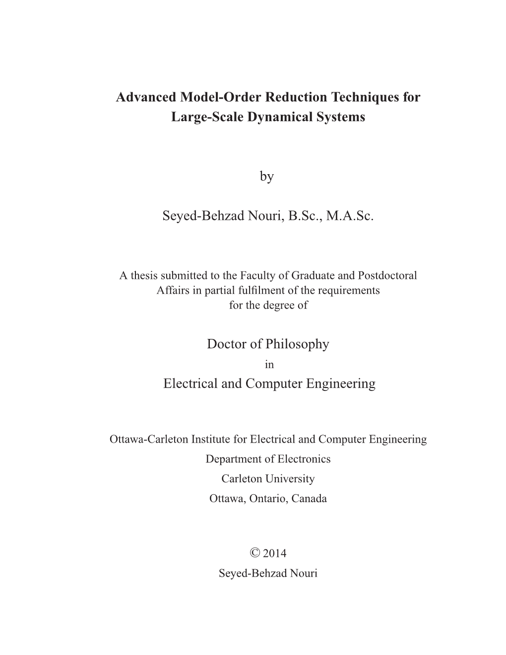 Advanced Model-Order Reduction Techniques for Large-Scale Dynamical Systems