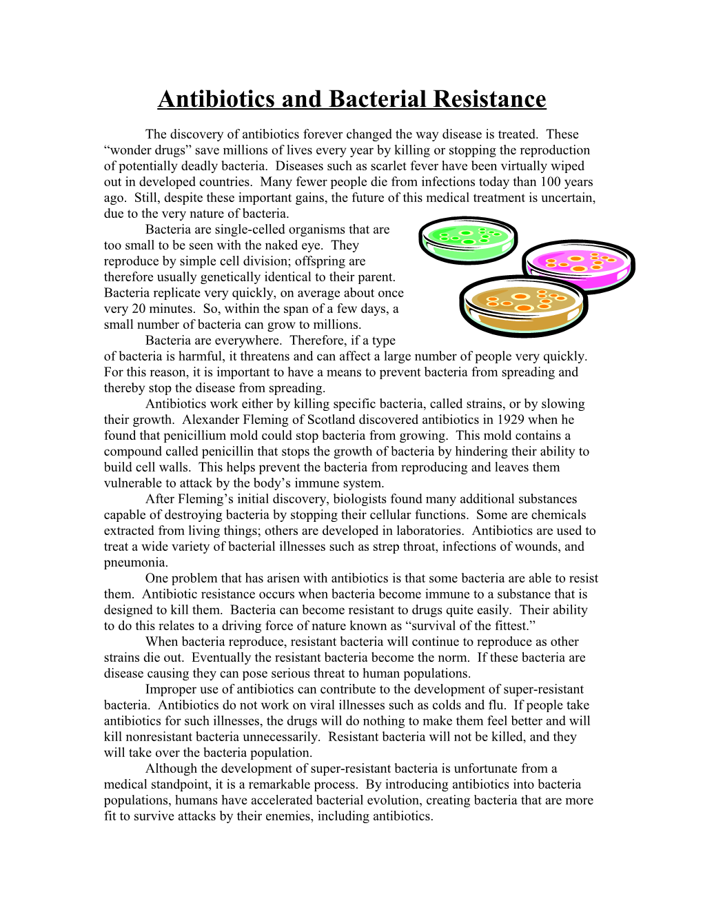 Bacterial Resistance to Antibiotics