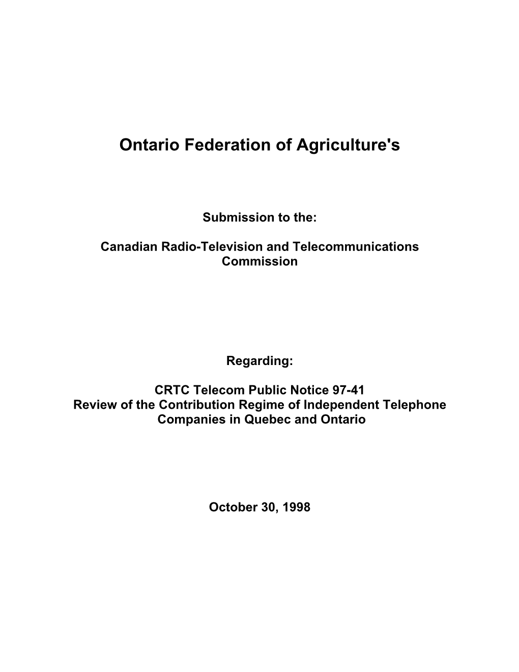 OFA Submission to the CRTC Regarding Public Notice 97-41