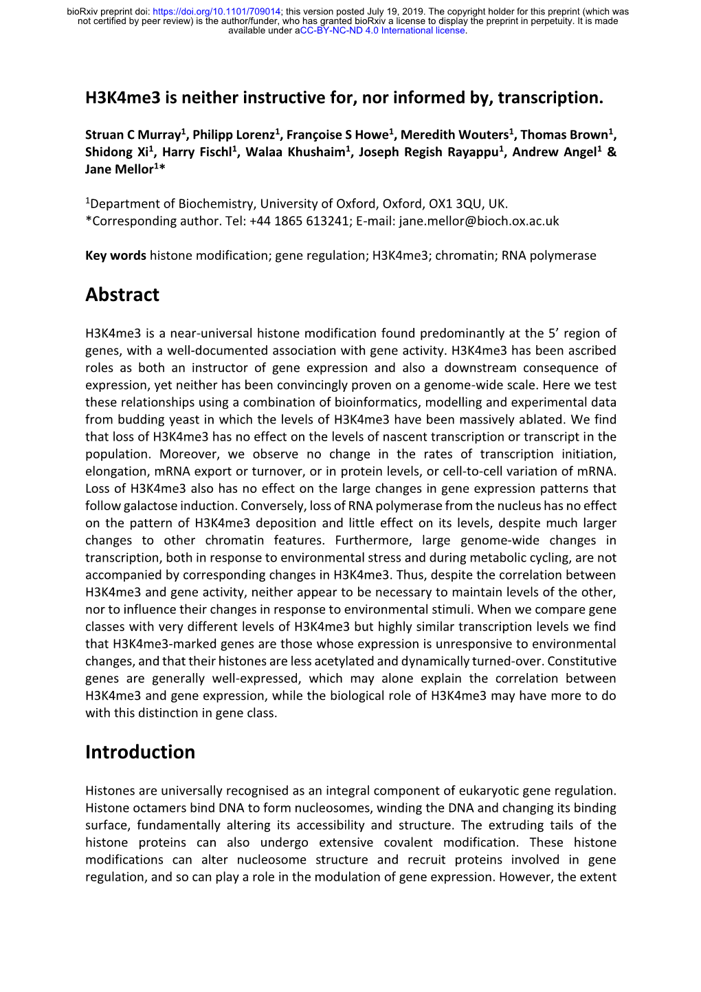 H3k4me3 Is Neither Instructive For, Nor Informed By, Transcription