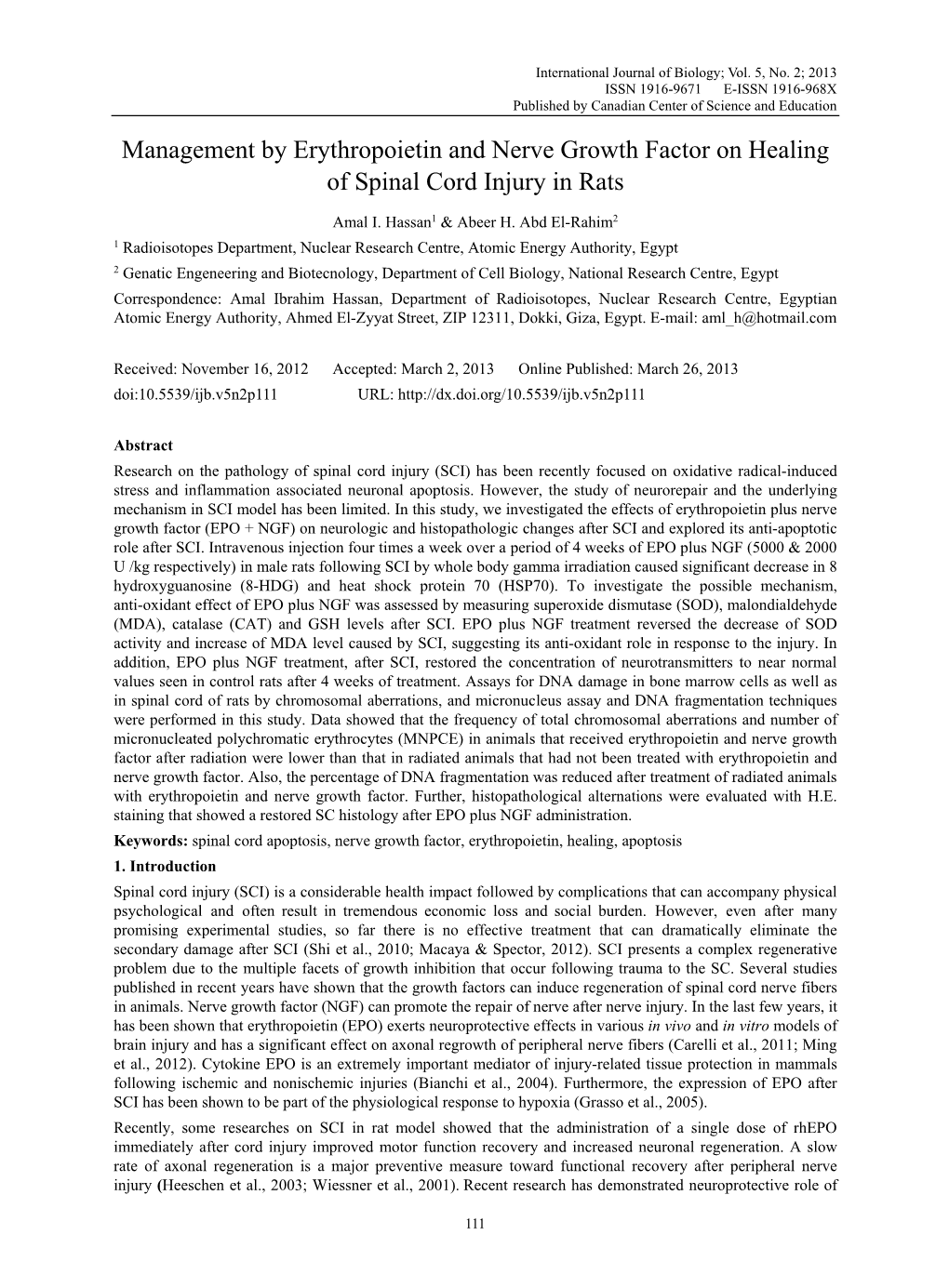 Management by Erythropoietin and Nerve Growth Factor on Healing of Spinal Cord Injury in Rats