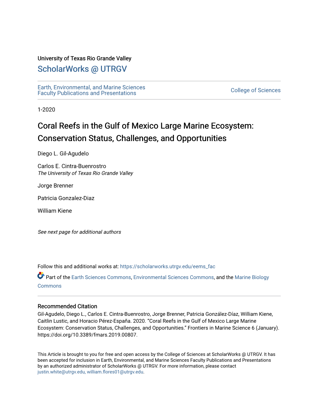 Coral Reefs in the Gulf of Mexico Large Marine Ecosystem: Conservation Status, Challenges, and Opportunities