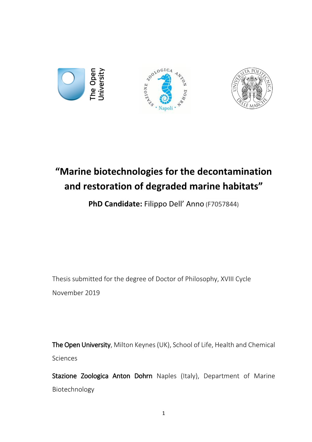 “Marine Biotechnologies for the Decontamination and Restoration of Degraded Marine Habitats”