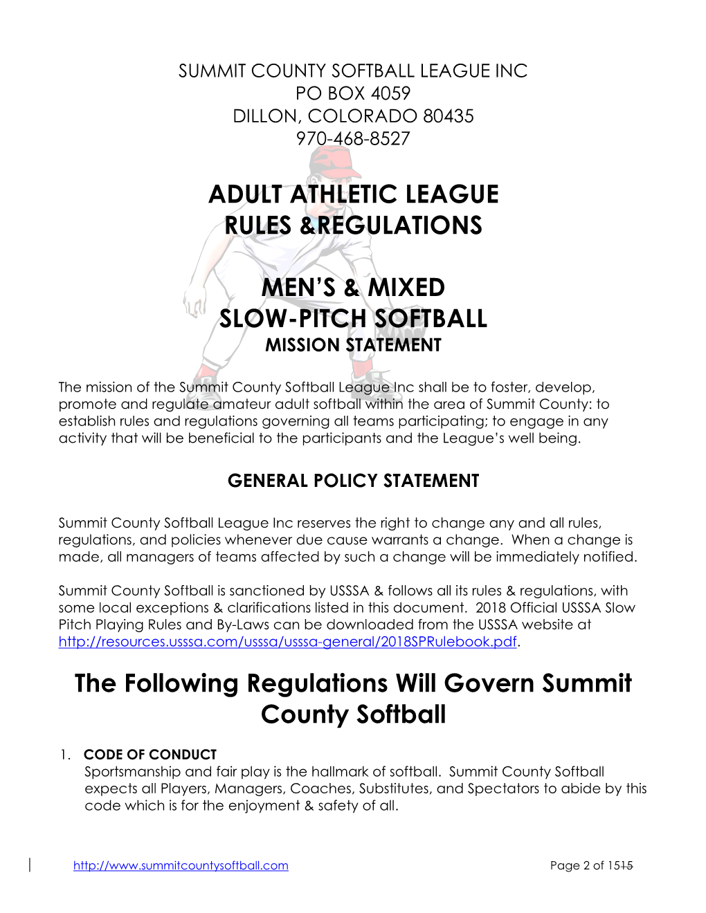 Adult Athletic League Rules &Regulations Men's & Mixed