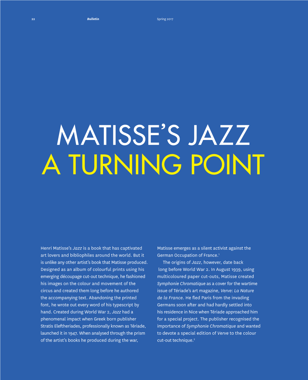 Matisse's Jazz a Turning Point