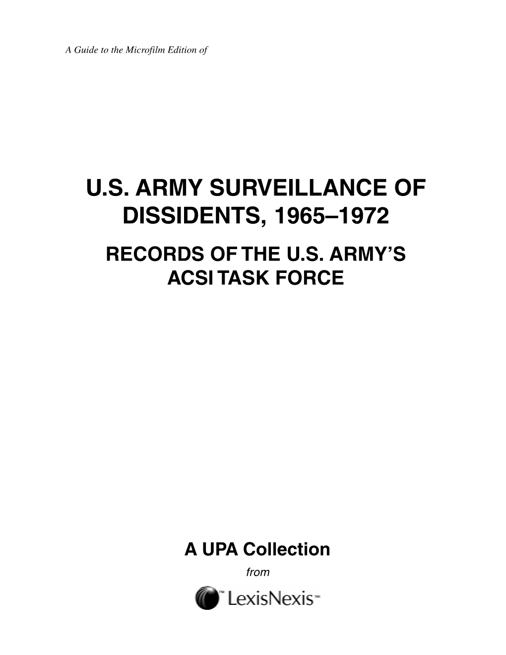 Us Army Surveillance of Dissidents, 1965–1972