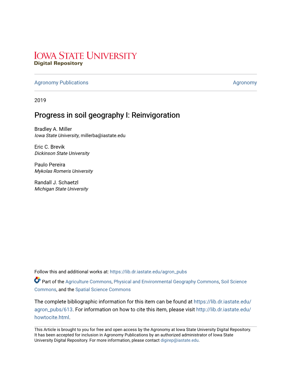 Progress in Soil Geography I: Reinvigoration