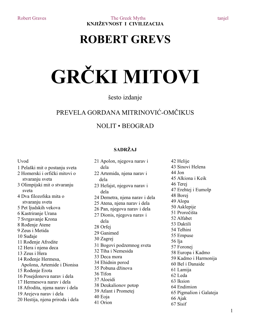 Književnost I Civilizacija Robert Grevs